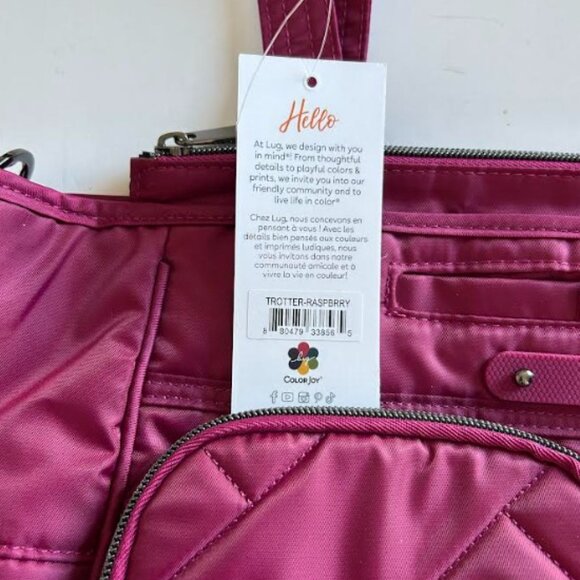 Lug Trotter Tote Bag Raspberry Red/Wine with Evermore Flora Green Interior - Picture 13 of 13